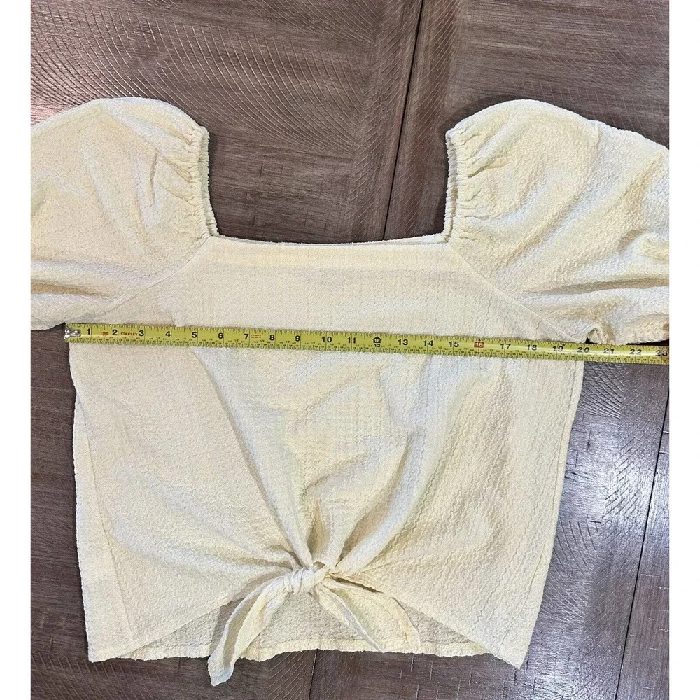 LOFT Women’s Square Neck Tie Front Soft Yellow Blouse Puff Sleeve Top Size M